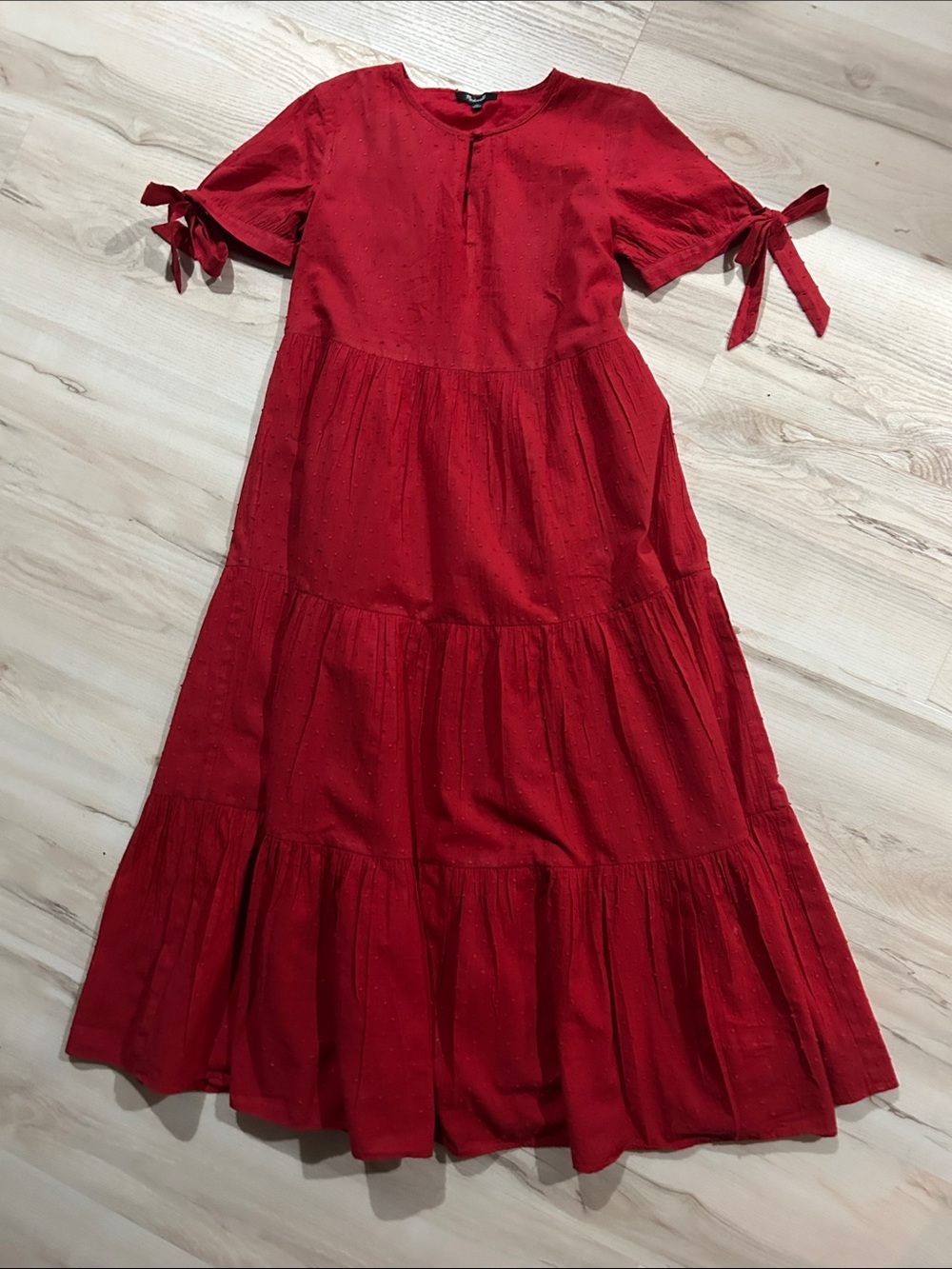 Madewell Red Tiered Dress with Bow Sleeves